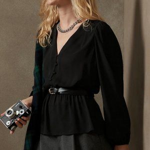 Button-Front Peplum Blouse